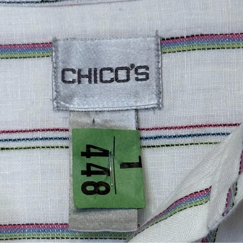 Chico's | Monterey Stripe Islander Linen Button Down Relaxed Casual Shirt - Picture 11 of 15